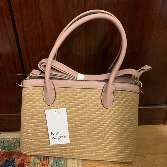 Kim Rogers Womens Wicker Straw Satchel Shoulder Purse Crossbody Bag Brown Boho - Picture 9 of 16